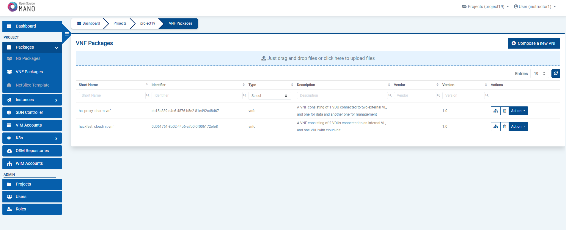 Onboarding a VNF